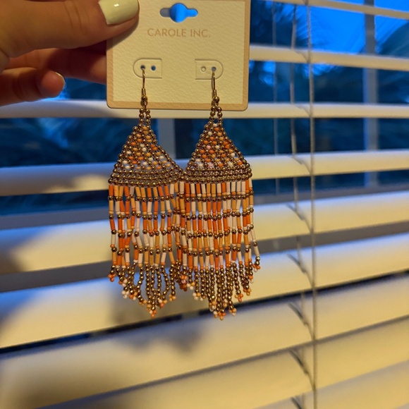 Bohemian Pink and Gold Beaded Earrings - Picture 1 of 2